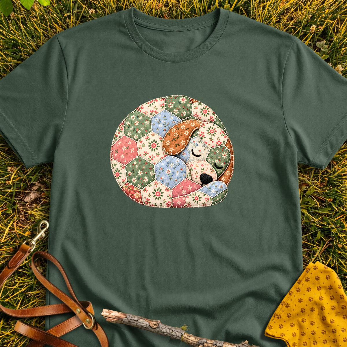 Sleepy Pup T-shirt in Military Green - Furever Mode rescue dog tee