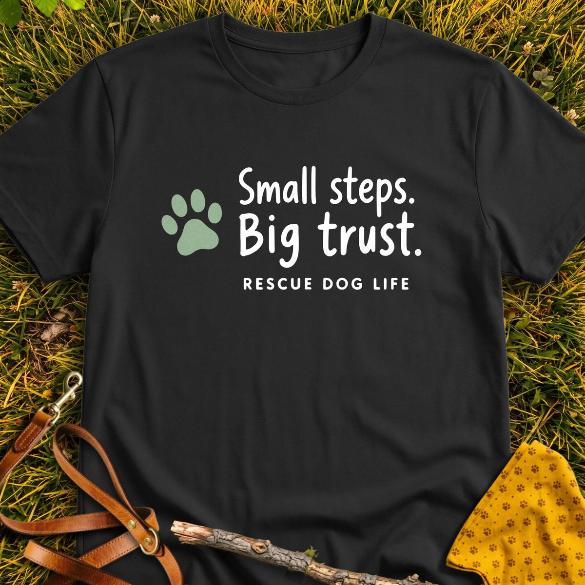 Small Steps T-shirt in Black - Furever Mode rescue dog tee