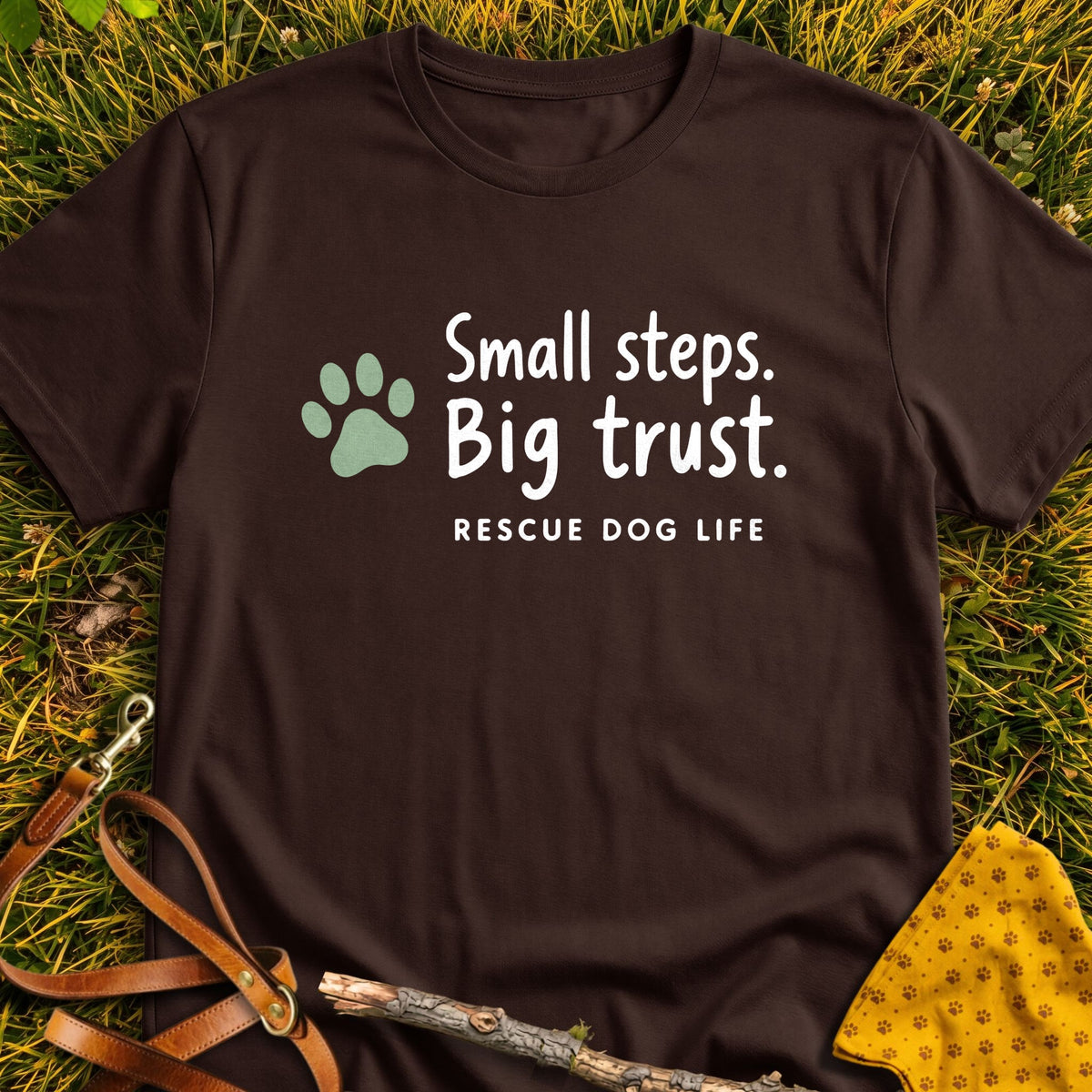 Small Steps T-shirt in Dark Chocolate - Furever Mode rescue dog tee
