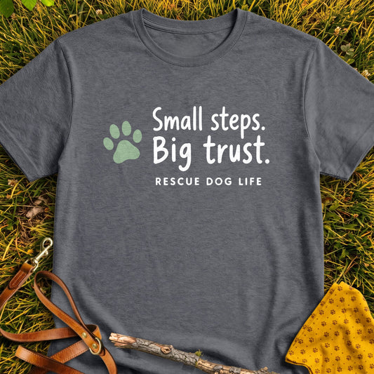 Small Steps T-shirt in Dark Heather - Furever Mode rescue dog tee