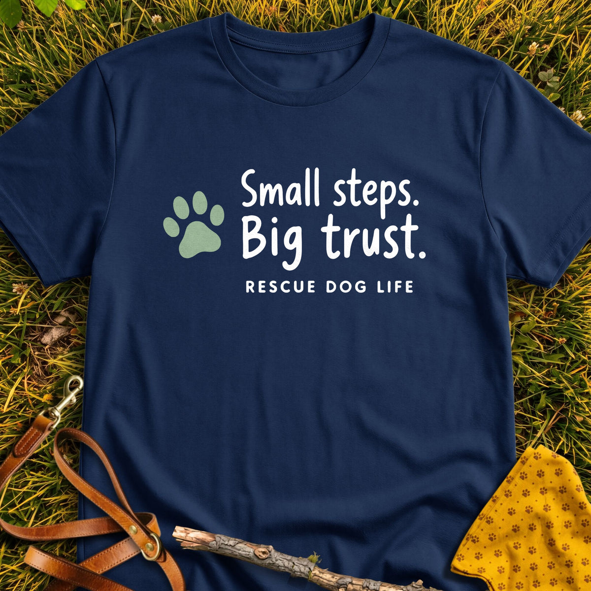 Small Steps T-shirt in Navy - Furever Mode rescue dog tee