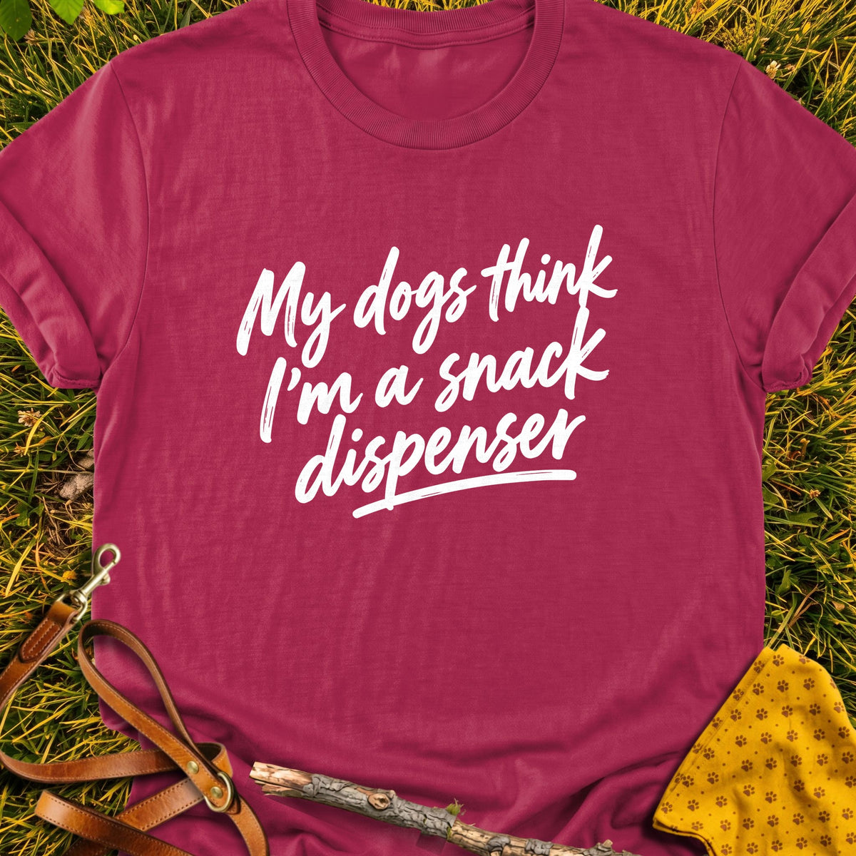 Snack Dispenser T-shirt in Cardinal Red - Furever Mode rescue dog tee