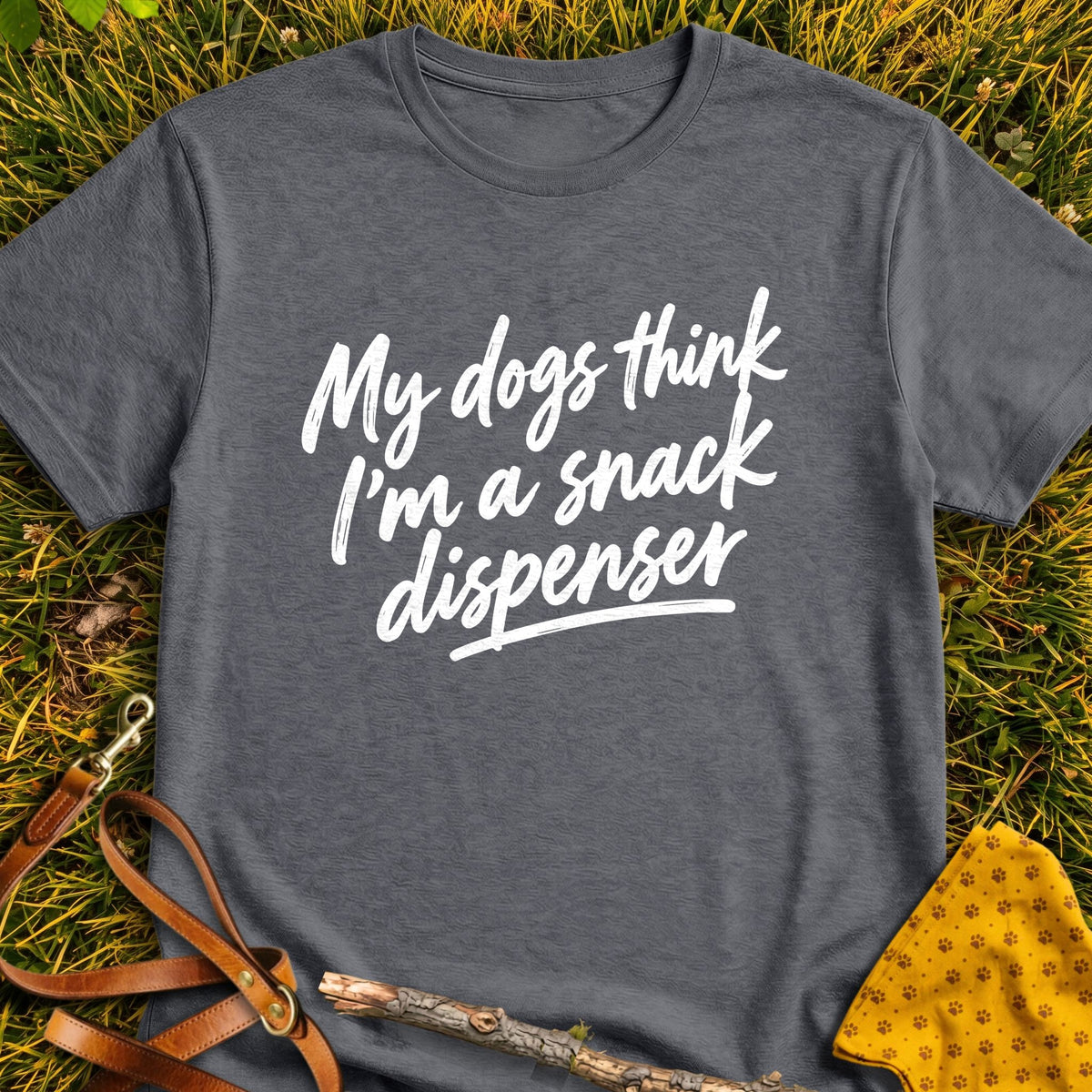 Snack Dispenser T-shirt in Dark Heather - Furever Mode rescue dog tee
