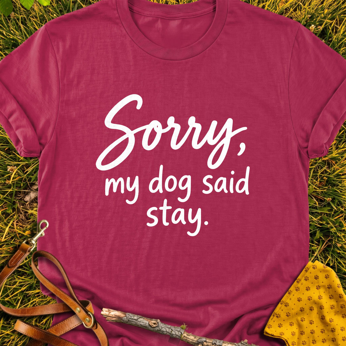 Staying In T-shirt in Cardinal Red - Furever Mode rescue dog tee