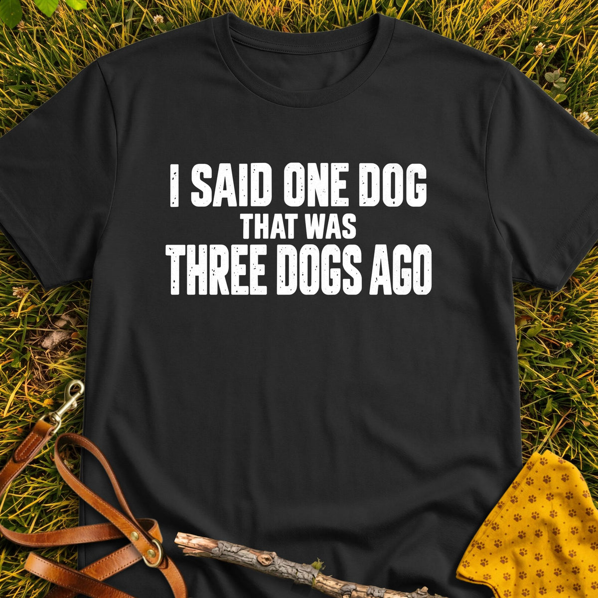 Three Dogs Ago T-shirt in Black - Furever Mode rescue dog tee