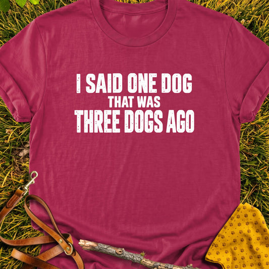 Three Dogs Ago T-shirt in Cardinal Red - Furever Mode rescue dog tee