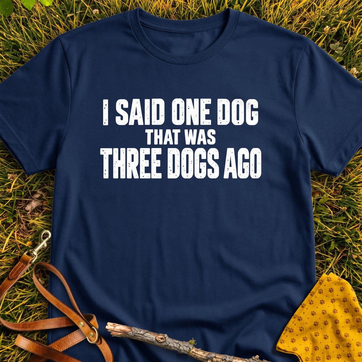 Three Dogs Ago T-shirt in Navy - Furever Mode rescue dog tee