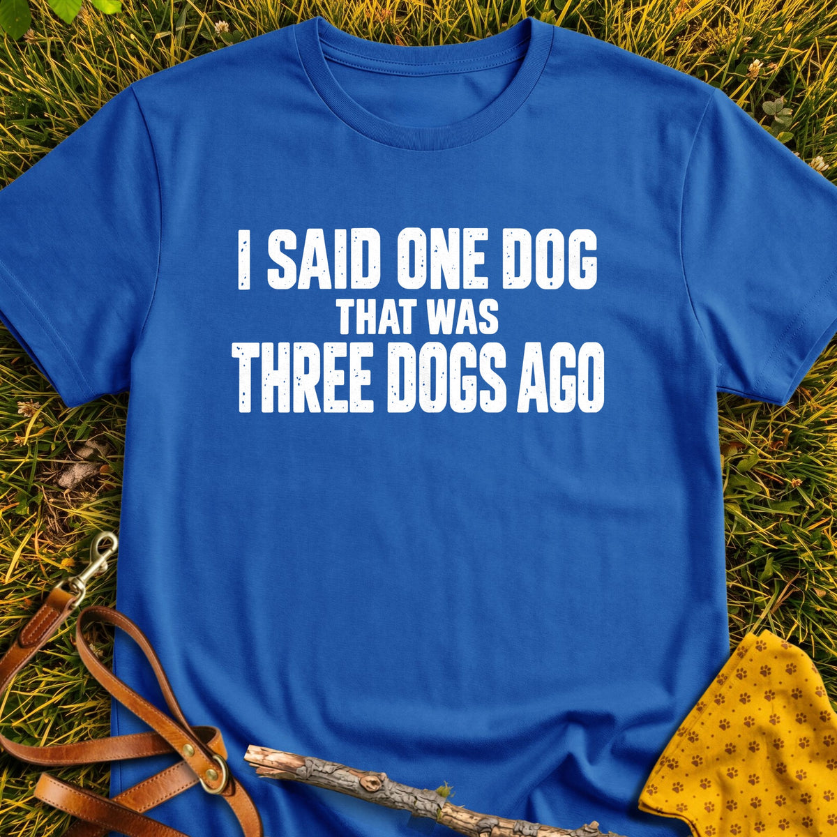 Three Dogs Ago T-shirt in Royal - Furever Mode rescue dog tee
