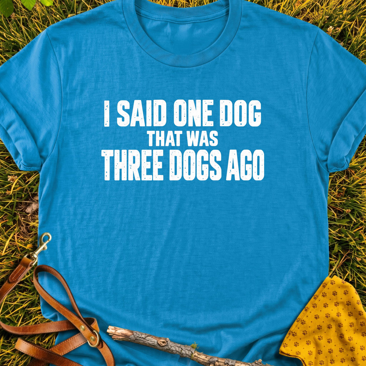 Three Dogs Ago T-shirt in Sapphire - Furever Mode rescue dog tee