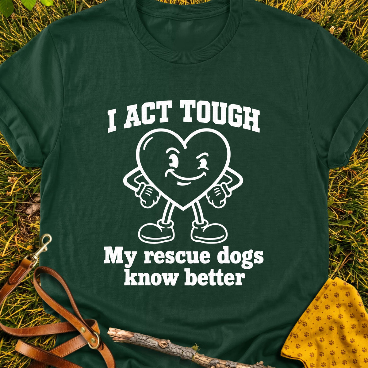 Tough Heart T-shirt in Forest Green - Furever Mode rescue dog tee