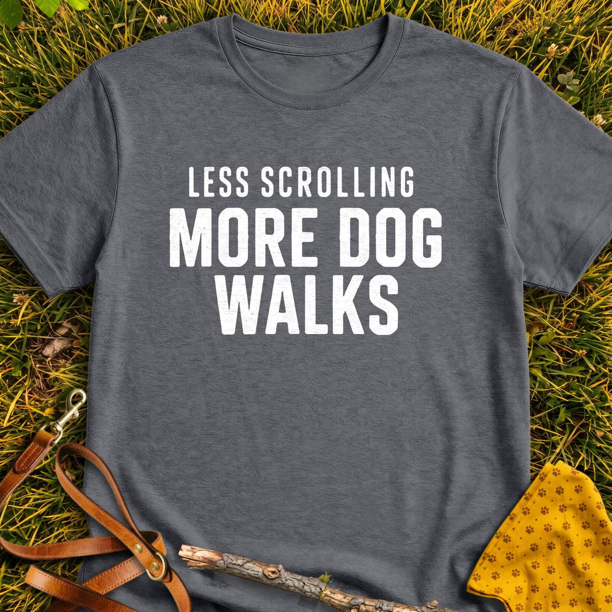 Walk More T-shirt in Dark Heather - Furever Mode rescue dog tee
