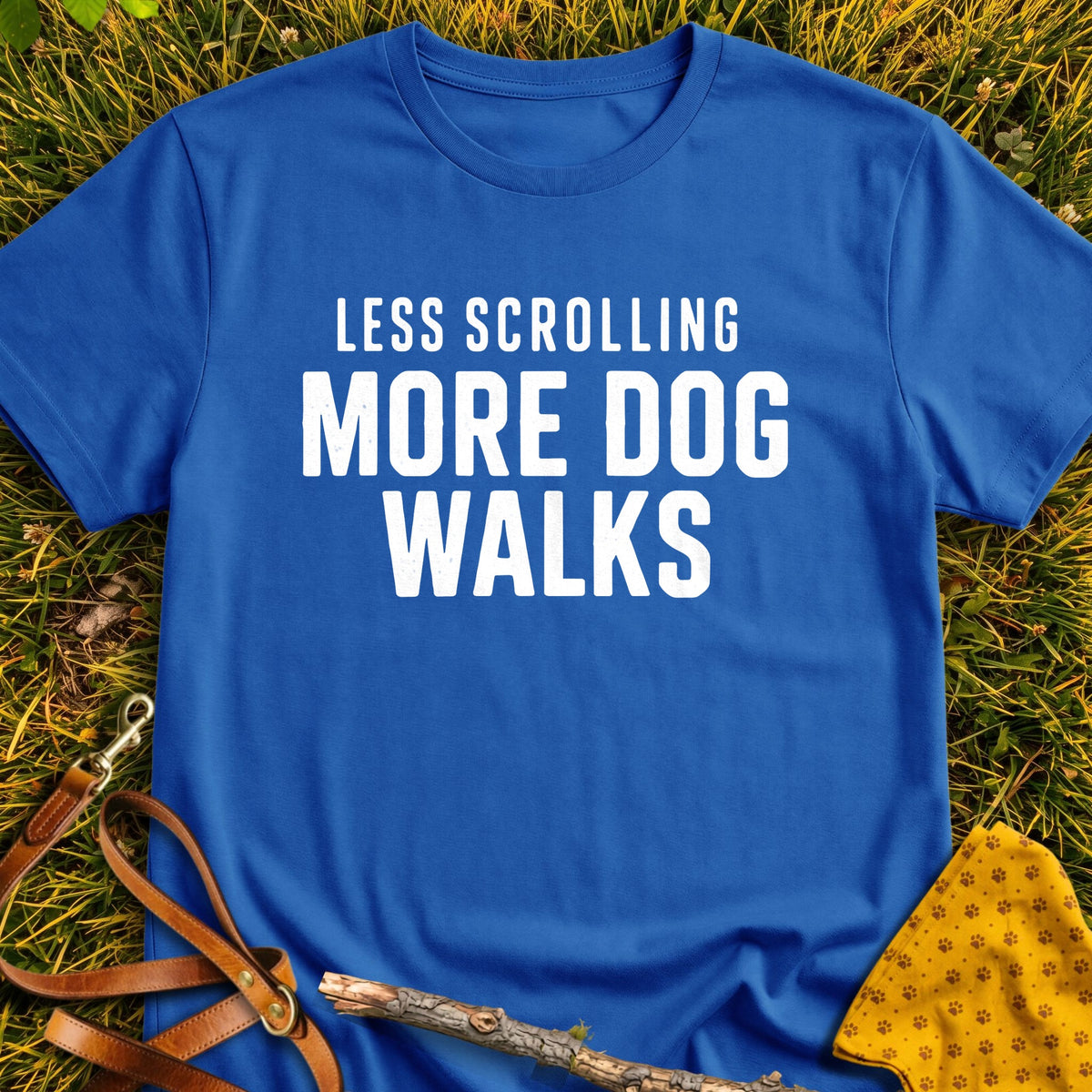 Walk More T-shirt in Royal - Furever Mode rescue dog tee